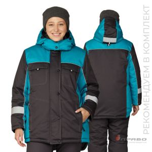 Куртка женская утеплённая «Бренд» тёмно-серый/бирюза